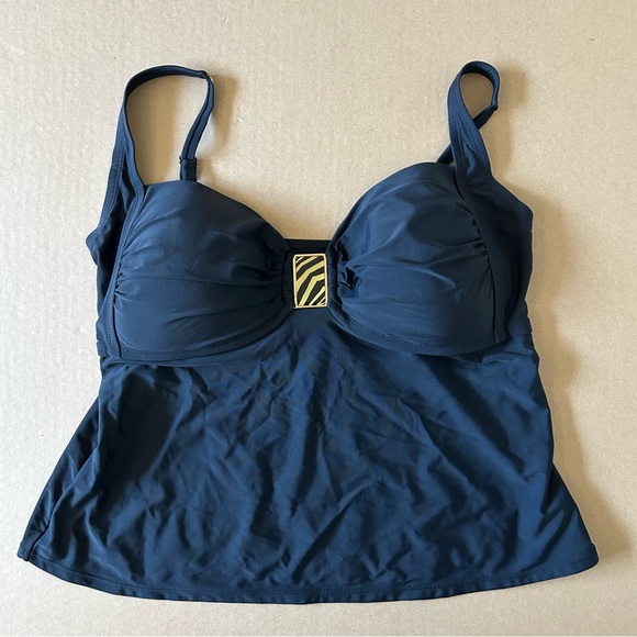 Catalina Swimwear Plus Size Tankini 2X Solid Black Tiger Print Medallion Accent - Picture 9 of 9